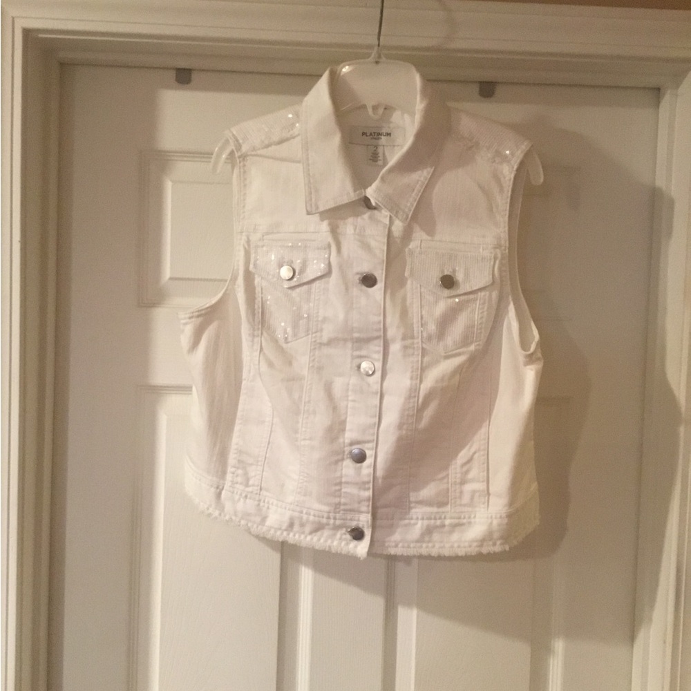 Chico's White Denim Vest with Sequin Accents - Picture 4 of 11
